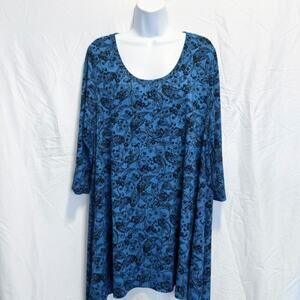 👚 Woman Within Turquoise and Black Paisley Sharkbite Tunic, 1X 22/24